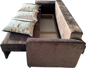 Canapea LILI extensibila, 3 locuri, cu lada de depozitare, stofa plusata, 220x95x80 Maro, Stofa plusata