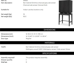 Bufet, Bar design LUX, Furnir de stejar gri carbune, Dimitrios