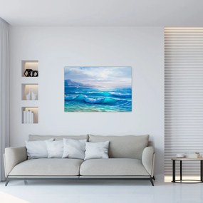 Tablou - Pictură în ulei de mare cu pescăruși (90x60 cm)