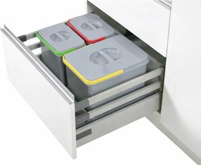 Coș gunoi încorporabil în sertar, Ecomax Praktico 600, colectare selectivă, 1 x 15 l, 2 x 7 l Gri, Plastic, H:300 mm; L:510 mm; A:430 mm, 600 mm