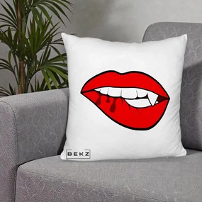 Perna Decorativa Vampire Lips Halloween, 40x40 cm, Alb Pufos, Husa Detasabila, Perna Inclusa, BEKZ®