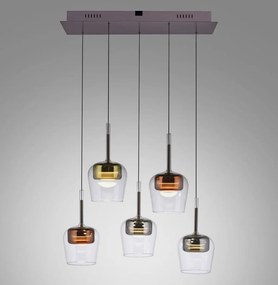 Lustra LED Smart cu Telecomanda, CCT, 5 pendule, Sticla, Multicolor, Q-KON