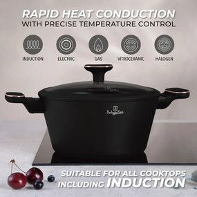 Set oale si tigai 15 piese Black Rose Berlinger Haus BH 8363, negre, înveliș antiaderent titan, compatibile inducție