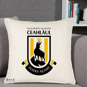 Perna Personalizata CSM Ceahlaul Piatra Neamt Fotbal, 40x40 cm, Crem Reliefat, Husa Detasabila, Perna Inclusa, BEKZ®