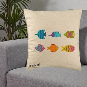 Perna Decorativa Pesti Colorati Cartoon, 40x40 cm, Bej, Husa Detasabila, Perna Inclusa, BEKZ®