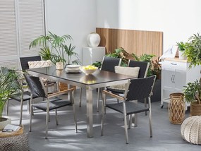 Set de masă pentru grădină Grosso (negru) (blat din sticlă 180x90 cm) (scaune din ratan) (sticlă). 1011749