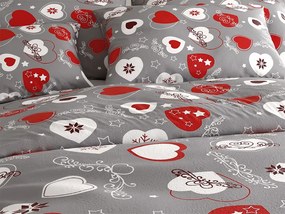 Set lenjerie cocolino CHRISTMAS HEART gri + cearsaf Cocolino microplus cu elastic SOFT 90x200 cm alb, pat simplu
