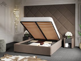 Pat Tapitat cu Panou 305x228 C3 Dubai pentru saltea de 190 rabatabil cu lada Cappuccino - Velluto 29 180x190