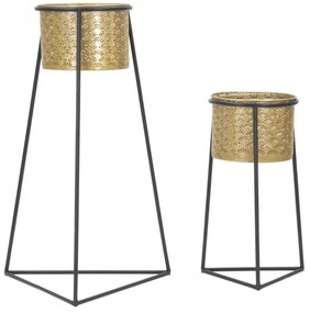 Set 2 suporturi de ghivece aurii din metal, 43x36x70 cm / 27x23x45 cm, Glax Mauro Ferreti