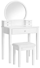 Masa de toaleta cu scaun si oglinda, 70 x 40 x 134 cm, MDF, alb, Vasagle