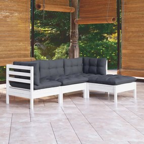 3096347 vidaXL Set mobilier grădină cu perne, 4 piese, alb, lemn de pin