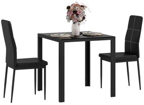HOMCOM Set masă și scaune pentru 2 persoane, blat rectangular din sticlă, pentru bucătărie living acasă, negru | Aosom Romania