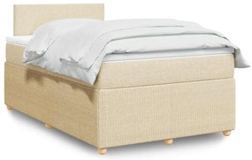 vidaXL Pat box spring cu saltea, crem, 120x200 cm, textil