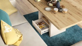 Mazzoni LEXUS Stejar Artisan/Bej (Șampanie) - MĂSUȚĂ DE CAFEA EXTENSIBILĂ MODERNĂ