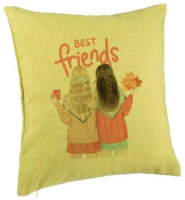 Perna Decorativa, Model Best Friends, 40x40 cm, Verde, Husa Detasabila, Burduf