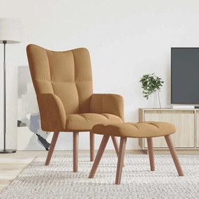 vidaXL Scaun de relaxare cu taburet, maro, catifea