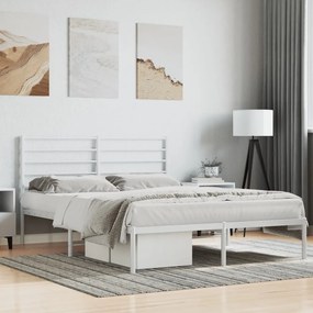 352368 vidaXL Cadru de pat metalic cu tăblie, alb, 140x190 cm