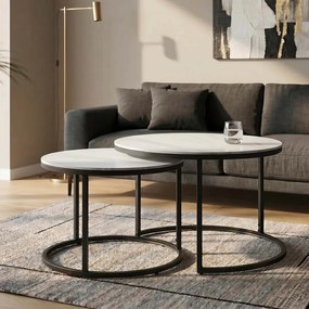 Set de 2 masute cu blat ceramic alb ELEGANCE 75cm