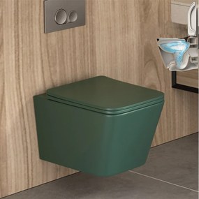 Set vas WC suspendat Inter Ceramic Rimless verde albastrui inchis mat cu capac softclose