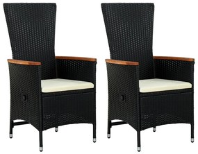 vidaXL Scaune de exterior cu perne, 2 buc., negru, poliratan