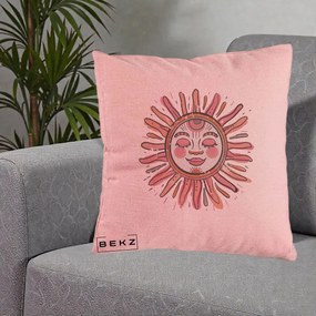 Perna Decorativa Soare Roz Tribal, 40x40 cm, Roz, Husa Detasabila, Perna Inclusa, BEKZ®