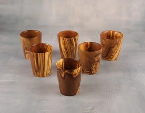 Set 6 pahare pentru țuica din lemn de măslin