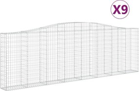 vidaXL Coșuri gabion arcuite 9 buc. 400x30x120/140 cm, fier galvanizat