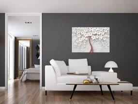 Tablou - Imaginea copacului alb cu flori albe, rosegold (90x60 cm)