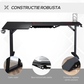 HOMCOM Birou pe Colt pentru Gaming si Birou cu Carlig pentru Casti si Suport pentru Pahare, Suport Gamepad si Mouse Pad, Negru