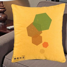 Perna Decorativa Geometric Hexagoane Pastel, 40x40 cm, Galben, Husa Detasabila, Perna Inclusa, BEKZ®