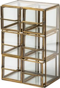 Dulăpior din sticlă și metal, auriu, organizator cu 6 compartimente glisante cu rame aurii și bare de prindere, 28 x 18,5 x 14 cm, „Tiny”