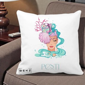 Perna Personalizata Zodiac Pesti Cowgirl, 40x40 cm, Alba Mata, Husa Detasabila, Perna Inclusa, BEKZ®