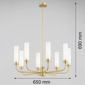 Candelabru 8 brate, alama periata, sticla alb mat PRESTON 5081