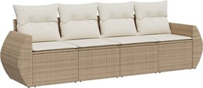 vidaXL Set canapele de grădină, 4 piese, cu perne, bej, poliratan