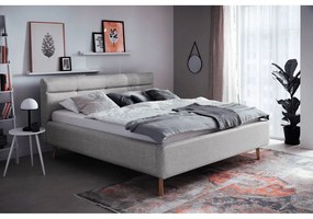 Pat matrimonial gri tapițat cu spațiu de depozitare cu somieră 160x200 cm Lotte – Meise Möbel