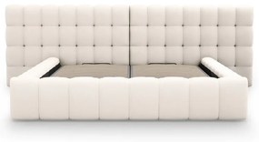 Pat matrimonial crem tapițat cu spațiu de depozitare cu somieră 200x200 cm Mamaia – Micadoni Home