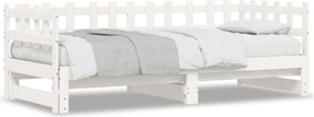 vidaXL Pat de zi extensibil, alb, 2x(90x200) cm, lemn masiv de pin
