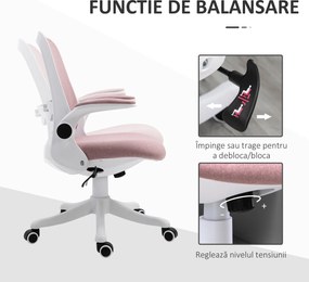 Vinsetto Scaun de Birou Balansoar cu Înălțime Reglabilă din Țesătură Efect Catifea, 62,5x60x94-104 cm, Roz | Aosom Romania
