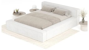 Pat matrimonial crem tapițat cu spațiu de depozitare cu somieră 180x200 cm Voliera – Maison de Rêve