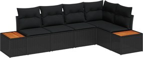 vidaXL Set de canapele pentru grădină cu pernă 5 pcs Negru Rattan poli