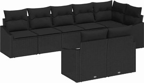 vidaXL Set de canapele pentru grădină cu pernă 8 pcs Negru poliratan