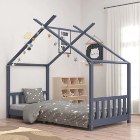 283372 vidaXL Cadru de pat pentru copii, gri, 90 x 200 cm, lemn masiv de pin