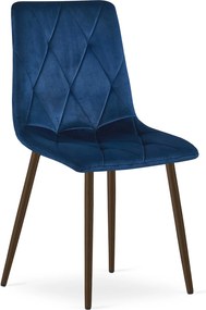Set 4 Scaune Bucatarie/Dining Fido Picioare Finisaj Lemn Culoare Nuc , Catifea Albastra