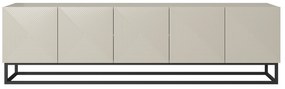 Comodă TV Asha 200 cm cu partea frontală striat și cadru metalic negru – bej cashmere