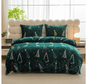 Set 2buc lenjerie cocolino CHRISTMAS DRIFT verde + cearsaf Cocolino microplus cu elastic SOFT 180x200 cm alb, pat dublu