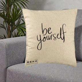 Perna Decorativa Be Yourself Caligrafie Neagra, 40x40 cm, Bej, Husa Detasabila, Perna Inclusa, BEKZ®