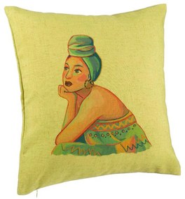 Perna Decorativa, Model African Fashion, 40x40 cm, Verde, Husa Detasabila, Burduf
