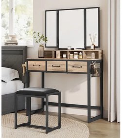 Masă de toaletă cu taburet FLORA, 28,6x42 cm, maro/negru