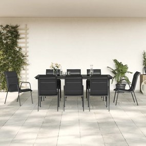 vidaXL Set mobilier de grădină, 9 piese, negru, oțel și textilenă