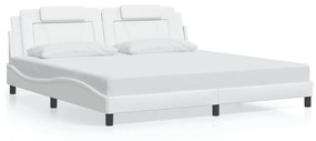 3208118 vidaXL Cadru de pat cu tăblie, alb, 200x200 cm, piele ecologică